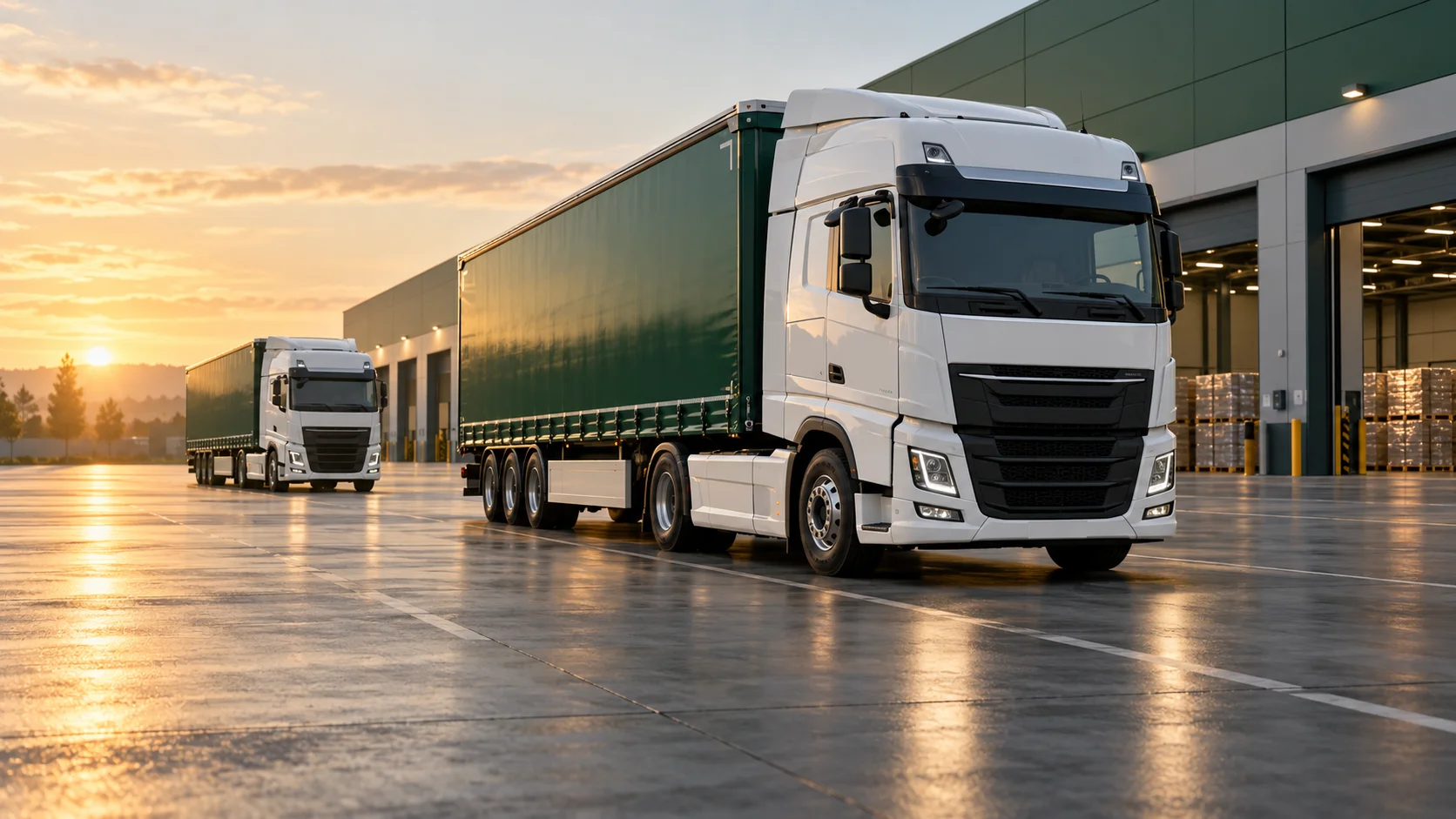 Moderne Lkw an einem Logistikzentrum